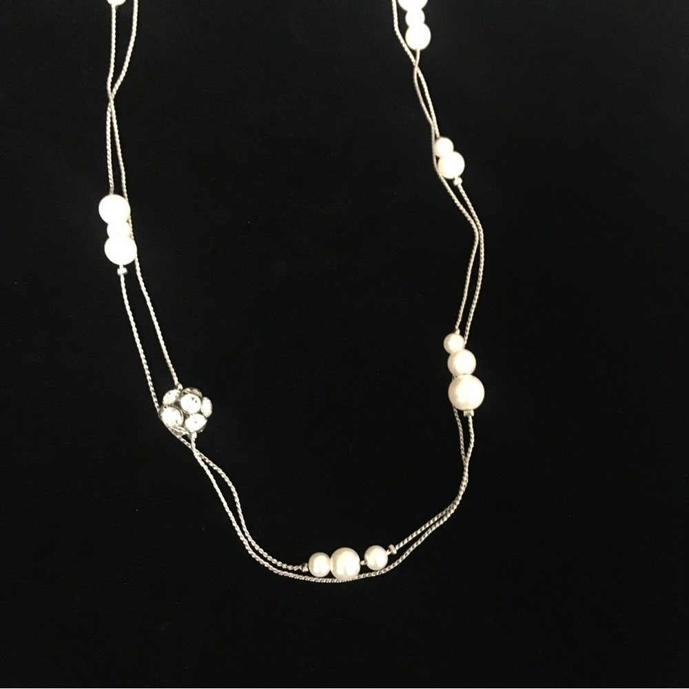 Vintage Silver and Faux Pearl Necklace